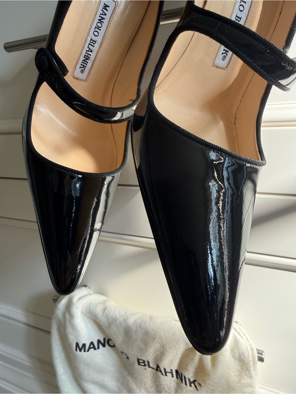 Manolo Blahnik Campari Black Patent Mary Jane Pumps with Rounded Toe - Picture 8 of 8
